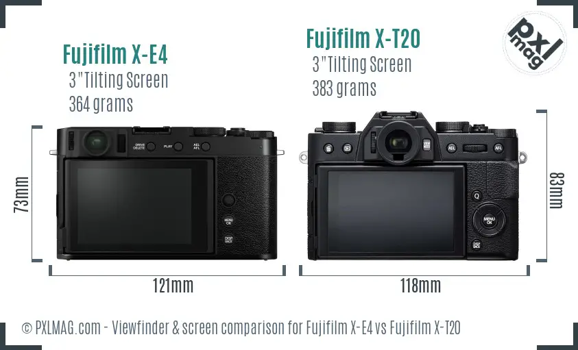 Fujifilm X-E4 vs Fujifilm X-T20 Screen and Viewfinder comparison
