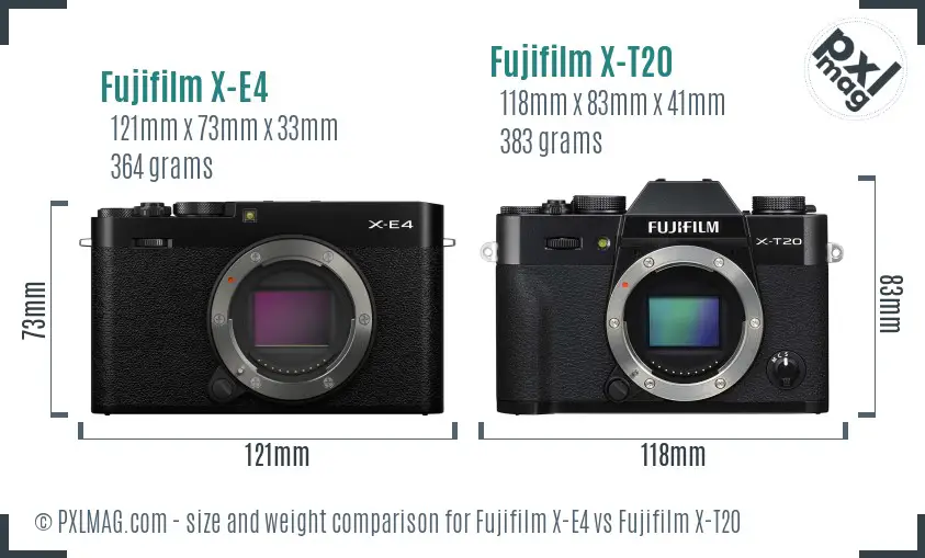 Fujifilm X-E4 vs Fujifilm X-T20 size comparison