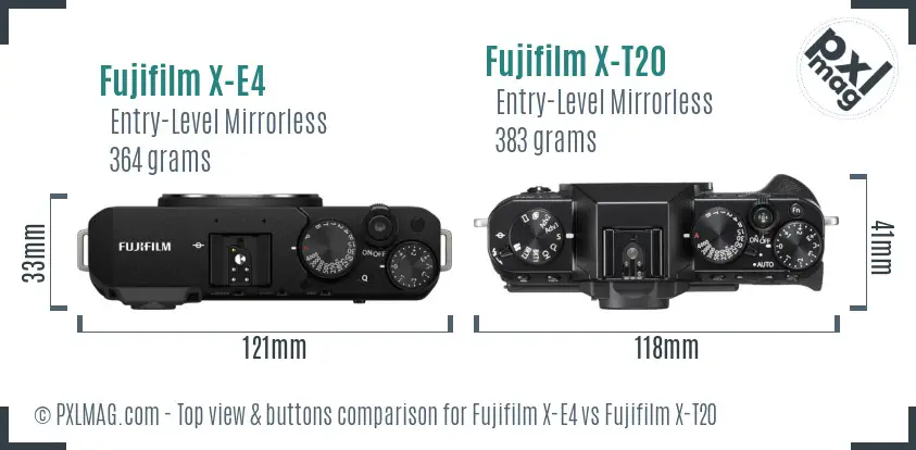 Fujifilm X-E4 vs Fujifilm X-T20 top view buttons comparison