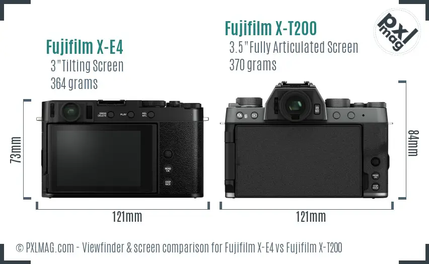 Fujifilm X-E4 vs Fujifilm X-T200 Screen and Viewfinder comparison