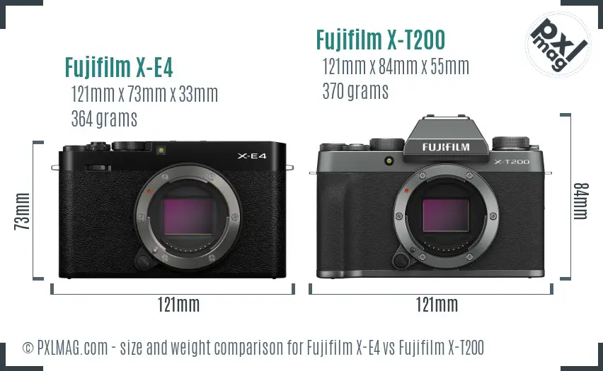 Fujifilm X-E4 vs Fujifilm X-T200 size comparison