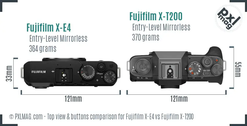 Fujifilm X-E4 vs Fujifilm X-T200 top view buttons comparison