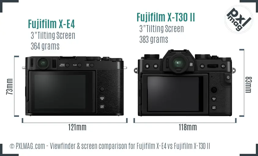 Fujifilm X-E4 vs Fujifilm X-T30 II Screen and Viewfinder comparison