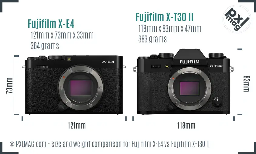 Fujifilm X-E4 vs Fujifilm X-T30 II size comparison