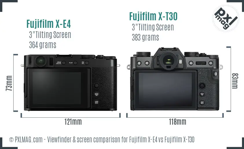 Fujifilm X-E4 vs Fujifilm X-T30 Screen and Viewfinder comparison