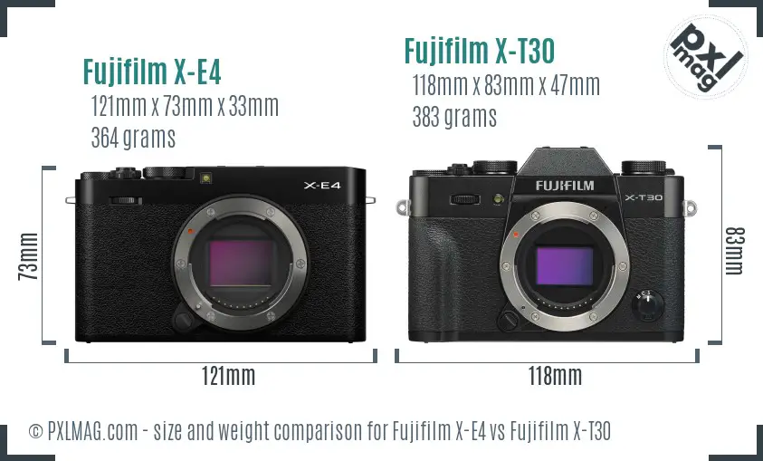 Fujifilm X-E4 vs Fujifilm X-T30 size comparison