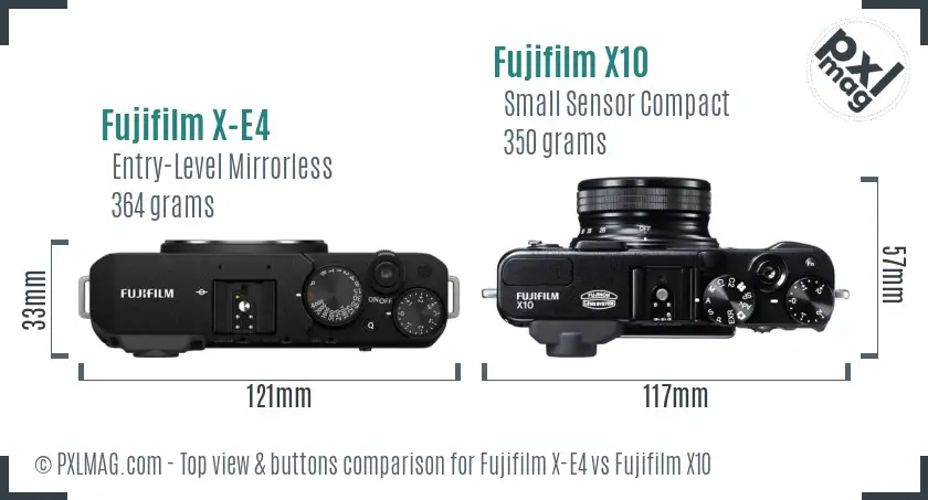 Fujifilm X-E4 vs Fujifilm X10 top view buttons comparison
