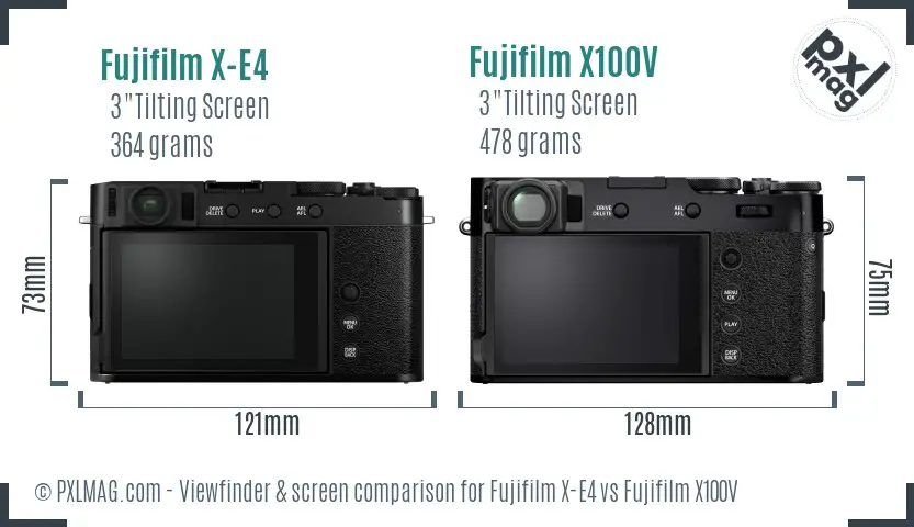 Fujifilm X-E4 vs Fujifilm X100V Screen and Viewfinder comparison
