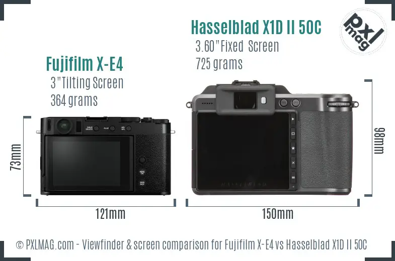 Fujifilm X-E4 vs Hasselblad X1D II 50C Screen and Viewfinder comparison