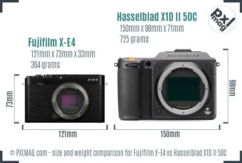 Fujifilm X-E4 vs Hasselblad X1D II 50C size comparison