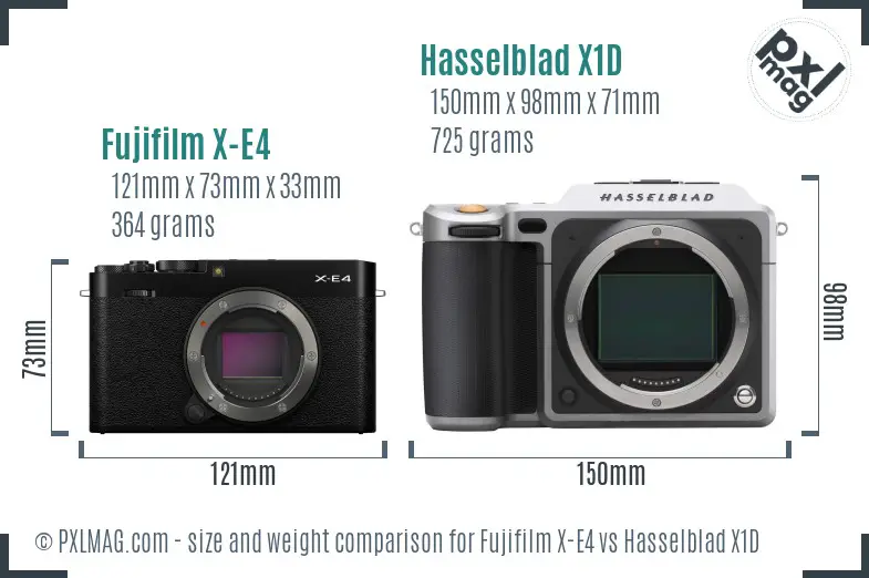 Fujifilm X-E4 vs Hasselblad X1D size comparison