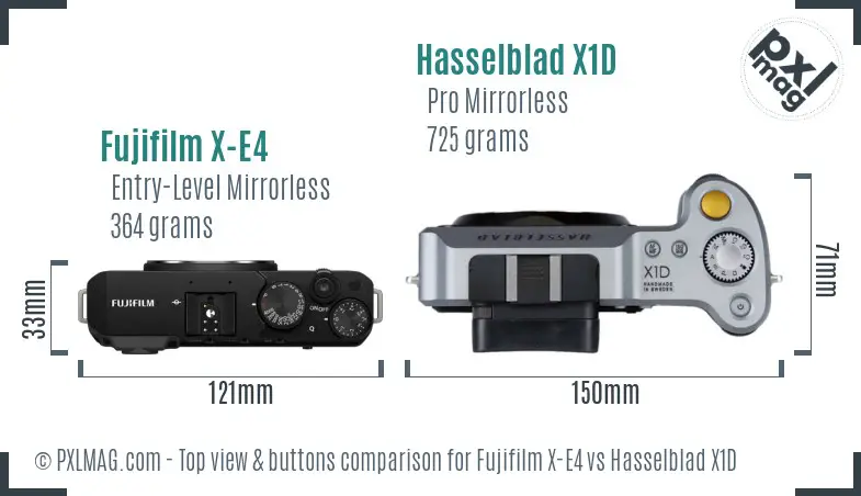 Fujifilm X-E4 vs Hasselblad X1D top view buttons comparison
