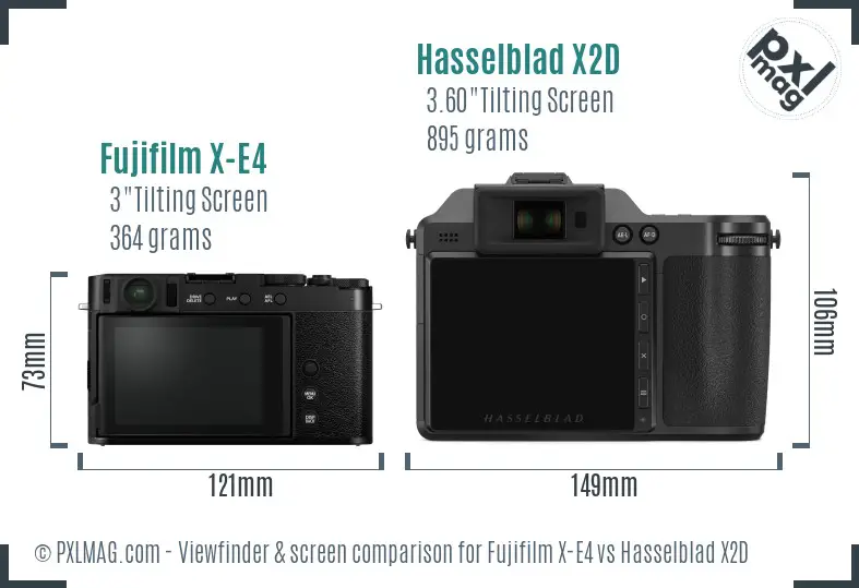 Fujifilm X-E4 vs Hasselblad X2D Screen and Viewfinder comparison