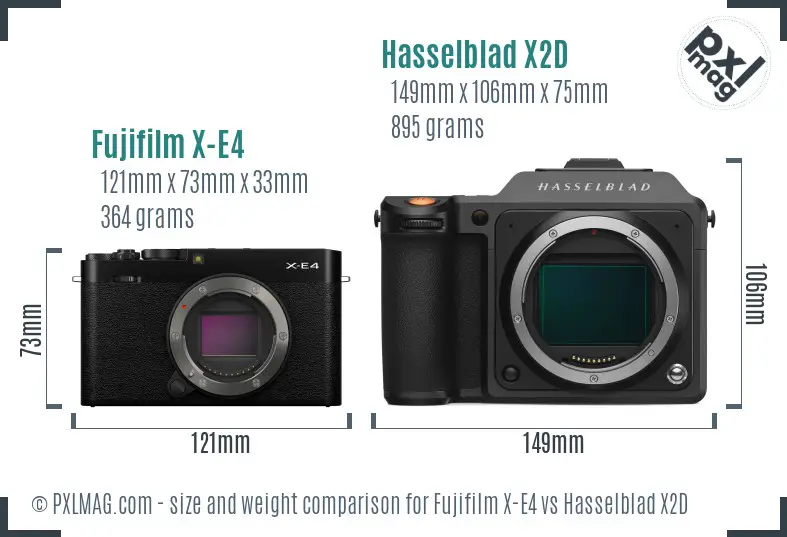 Fujifilm X-E4 vs Hasselblad X2D size comparison