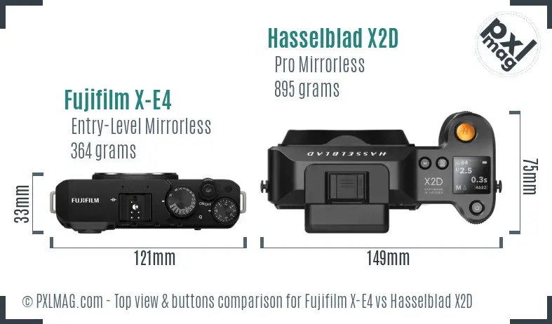 Fujifilm X-E4 vs Hasselblad X2D top view buttons comparison