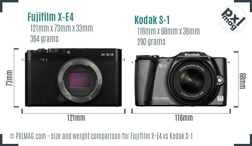 Fujifilm X-E4 vs Kodak S-1 size comparison