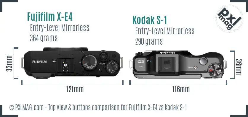 Fujifilm X-E4 vs Kodak S-1 top view buttons comparison