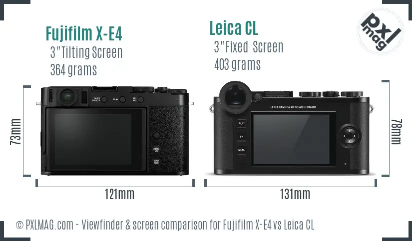 Fujifilm X-E4 vs Leica CL Screen and Viewfinder comparison