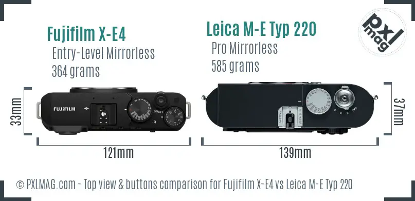 Fujifilm X-E4 vs Leica M-E Typ 220 top view buttons comparison
