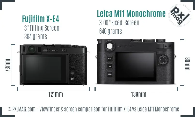 Fujifilm X-E4 vs Leica M11 Monochrome Screen and Viewfinder comparison