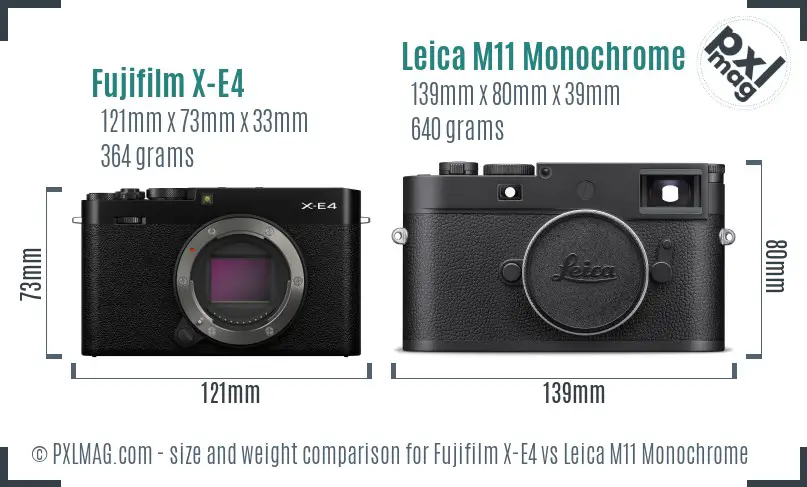 Fujifilm X-E4 vs Leica M11 Monochrome size comparison