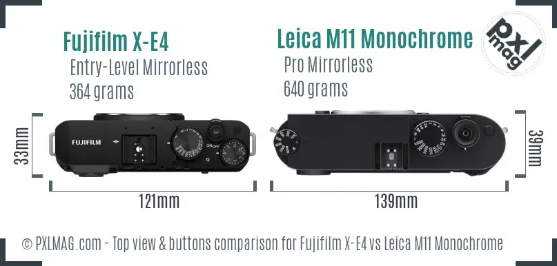 Fujifilm X-E4 vs Leica M11 Monochrome top view buttons comparison