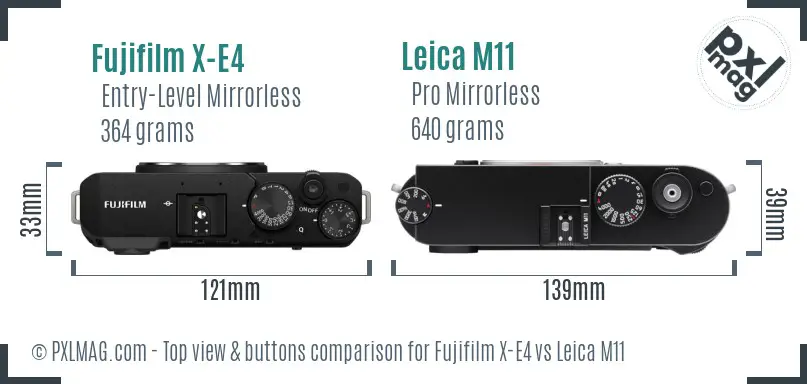 Fujifilm X-E4 vs Leica M11 top view buttons comparison