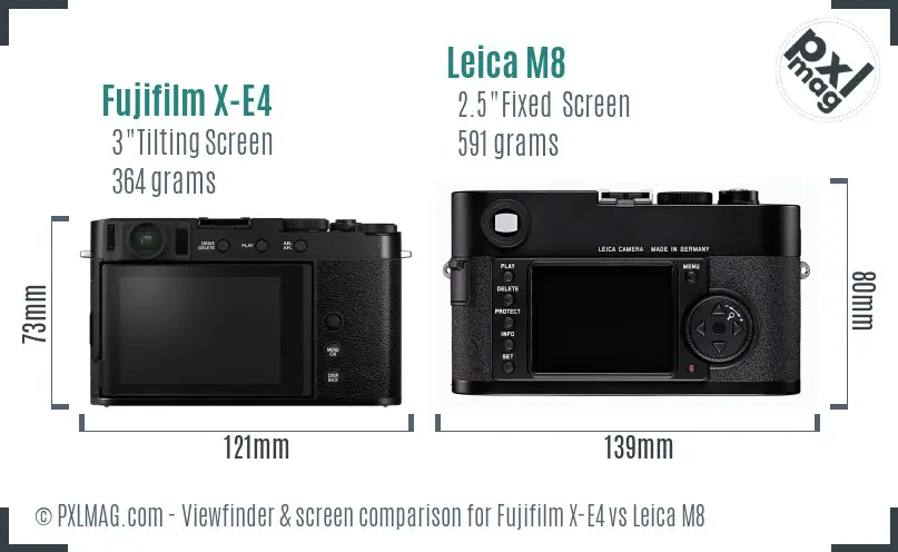 Fujifilm X-E4 vs Leica M8 Screen and Viewfinder comparison