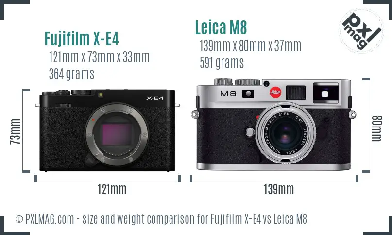 Fujifilm X-E4 vs Leica M8 size comparison