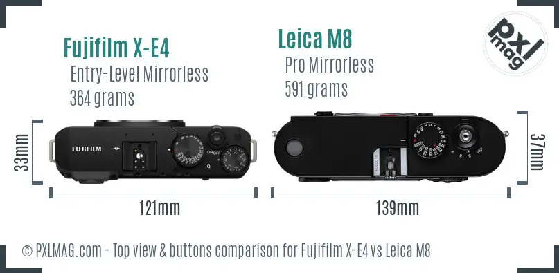 Fujifilm X-E4 vs Leica M8 top view buttons comparison