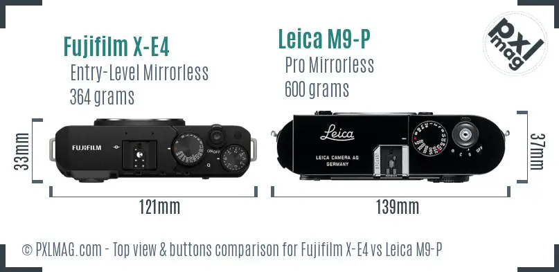 Fujifilm X-E4 vs Leica M9-P top view buttons comparison