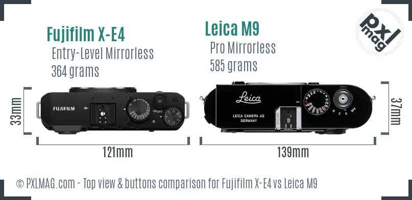 Fujifilm X-E4 vs Leica M9 top view buttons comparison