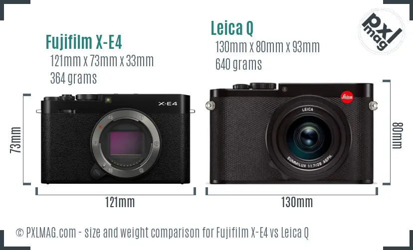 Fujifilm X-E4 vs Leica Q size comparison
