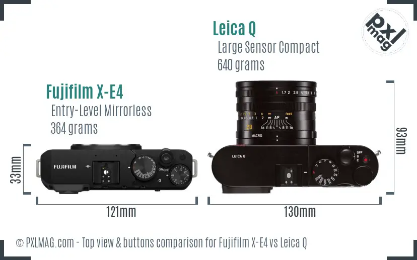 Fujifilm X-E4 vs Leica Q top view buttons comparison