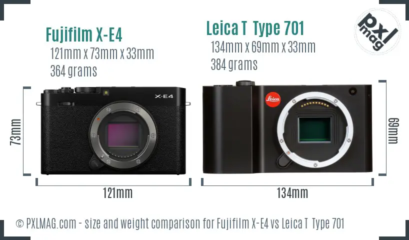 Fujifilm X-E4 vs Leica T  Type 701 size comparison