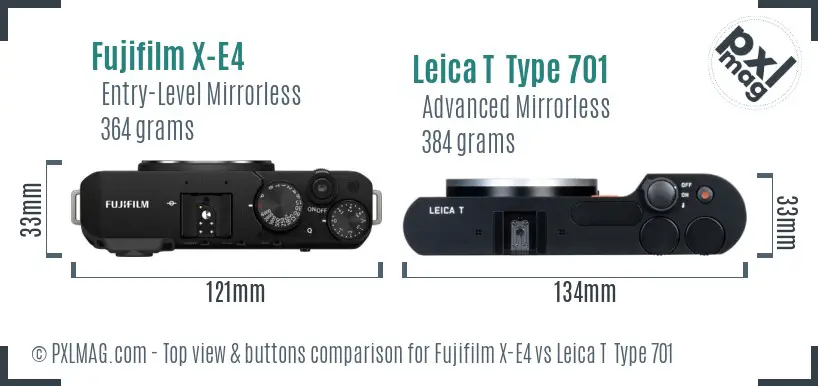 Fujifilm X-E4 vs Leica T  Type 701 top view buttons comparison