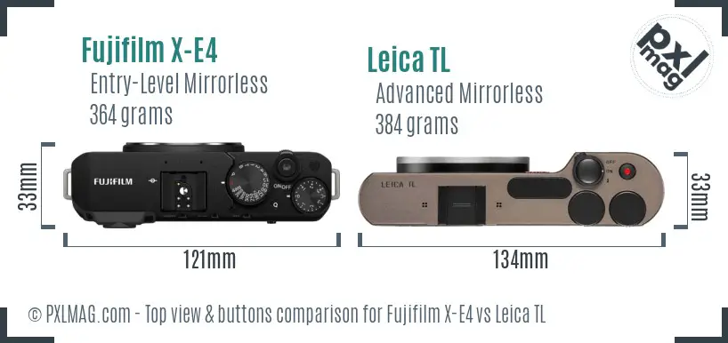 Fujifilm X-E4 vs Leica TL top view buttons comparison