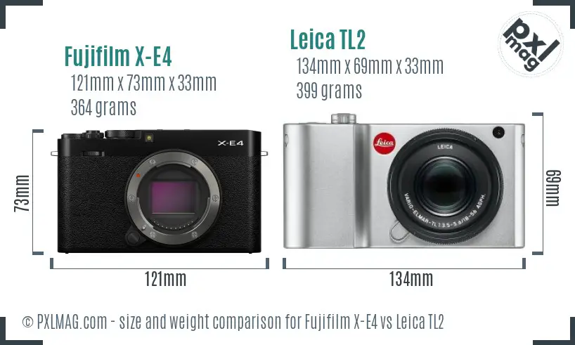 Fujifilm X-E4 vs Leica TL2 size comparison
