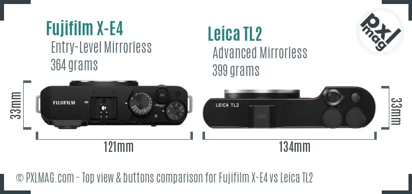 Fujifilm X-E4 vs Leica TL2 top view buttons comparison
