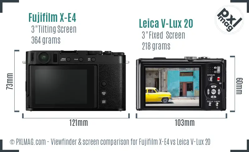 Fujifilm X-E4 vs Leica V-Lux 20 Screen and Viewfinder comparison