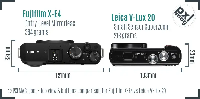 Fujifilm X-E4 vs Leica V-Lux 20 top view buttons comparison