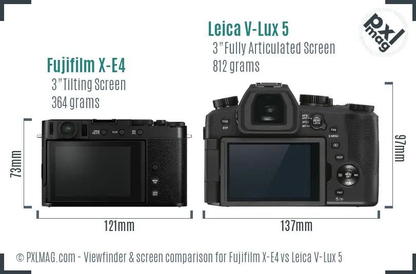 Fujifilm X-E4 vs Leica V-Lux 5 Screen and Viewfinder comparison