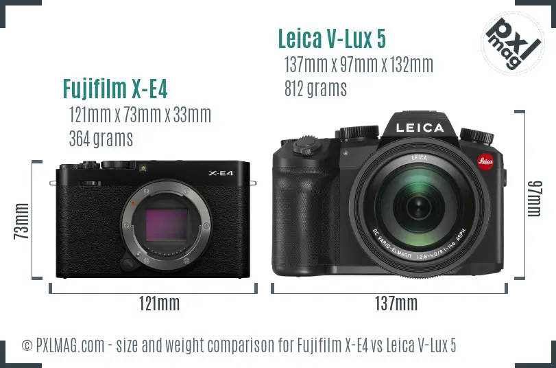 Fujifilm X-E4 vs Leica V-Lux 5 size comparison