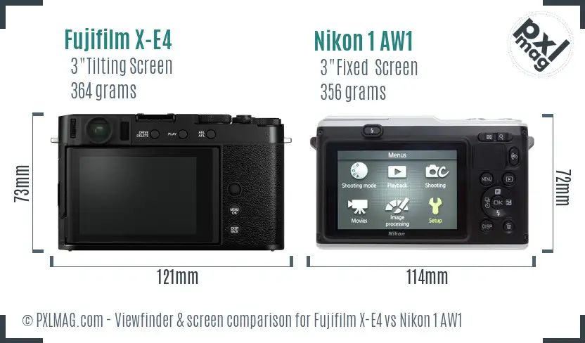 Fujifilm X-E4 vs Nikon 1 AW1 Screen and Viewfinder comparison
