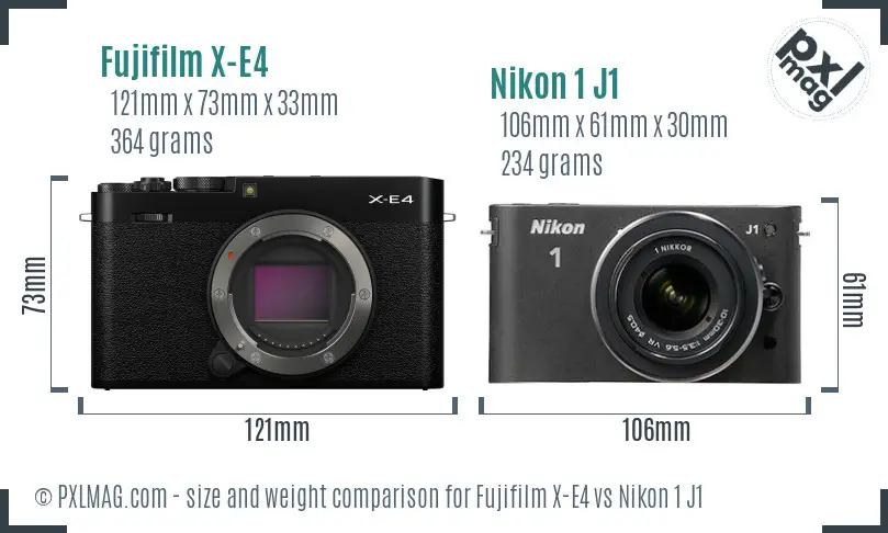 Fujifilm X-E4 vs Nikon 1 J1 size comparison