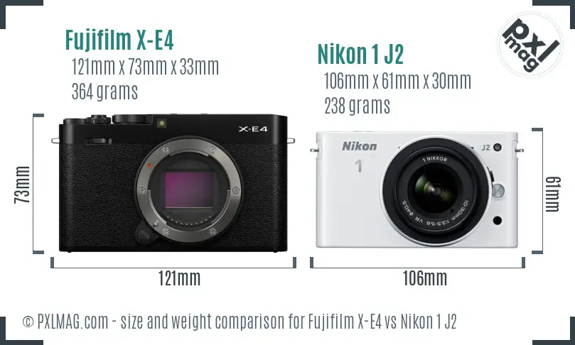 Fujifilm X-E4 vs Nikon 1 J2 size comparison