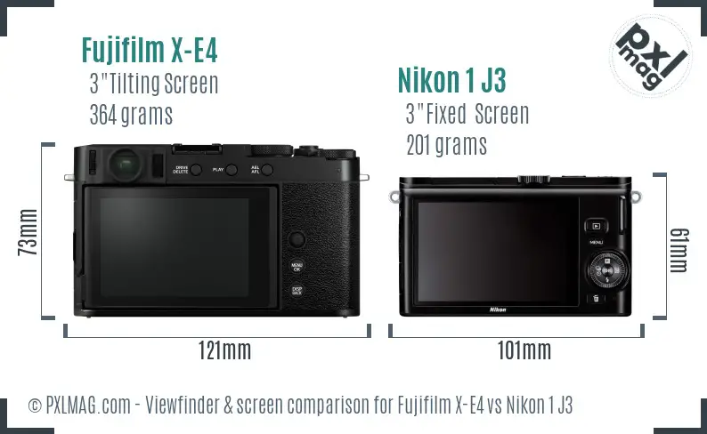 Fujifilm X-E4 vs Nikon 1 J3 Screen and Viewfinder comparison