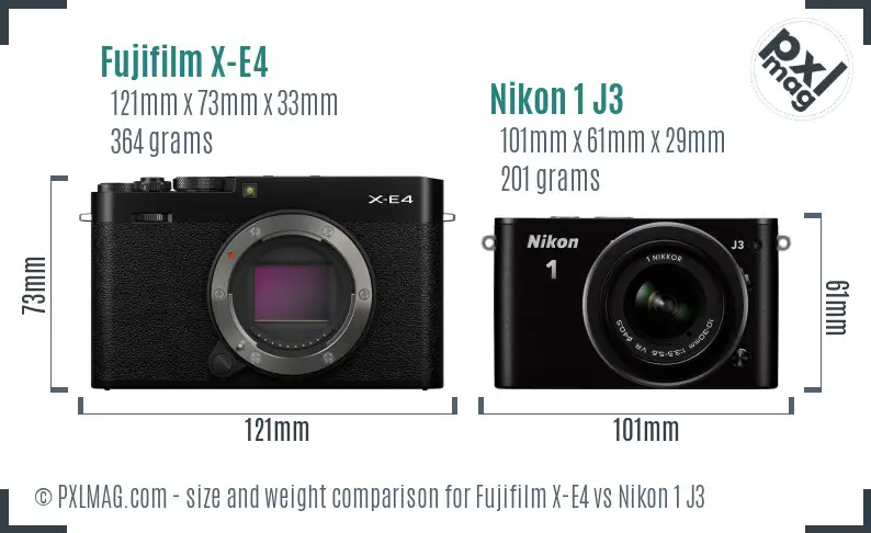 Fujifilm X-E4 vs Nikon 1 J3 size comparison