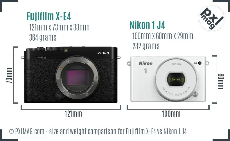 Fujifilm X-E4 vs Nikon 1 J4 size comparison