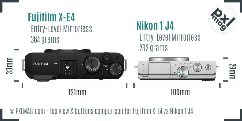 Fujifilm X-E4 vs Nikon 1 J4 top view buttons comparison